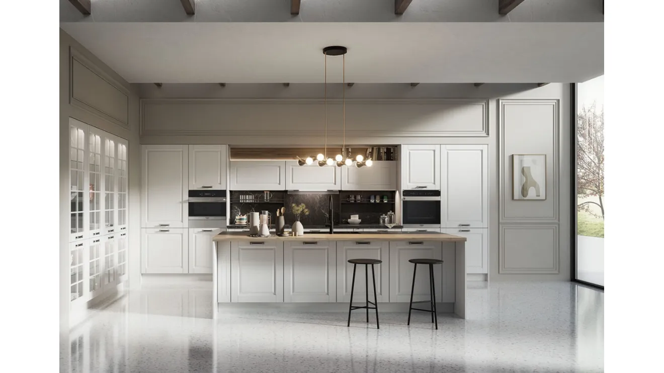 Cucina Classica Asolo in Frassino laccato a poro aperto Siberia e top in ceramica effetto marmo di Arredo3