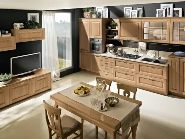 Cucina Classica Bolgheri v7 Finitura Rovere Naturale, Maniglia MX0A, Pomolo PX0B, Top Laminato Corten Sabbia di Stosa