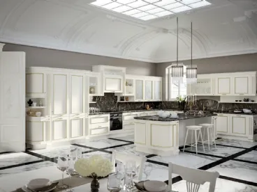 Cucina Classica angolare con isola in laccato bianco opaco e top in marmo Romantica 05 di Febal