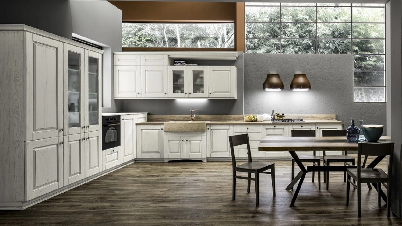 Cucina Classica angolare Nora 05 in legno laccato Decapé Gesso di Arrex