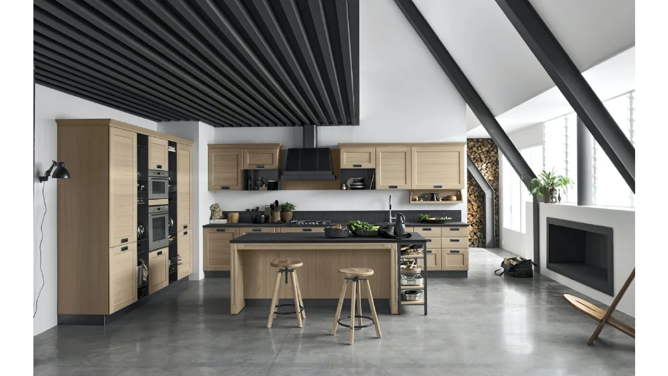 Cucina Classica York v3 Anta Dogata Rovere Nordic, Maniglia ad incasso MTAB di Stosa