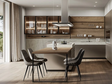 Cucina Moderna con isola Wega 02 in laccato metallizzato e rovere di Arredo3