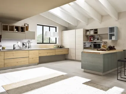 Cucina Moderna lineare Zenzero in Rovere laccato Canapa e Petrolio di Arrex