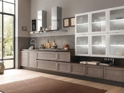 Cucina Moderna lineare in legno, laccato bianco, vetro e acciaio Class Line 03 di Febal