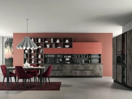 Cucina Moderna ad angolo Linea 04 in nobilitato finitura Fusion e Corallo di Colombini Casa Artec