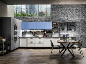 Cucina Moderna lineare Dallas in PET Zucchero Grigio e Timo di Arrex