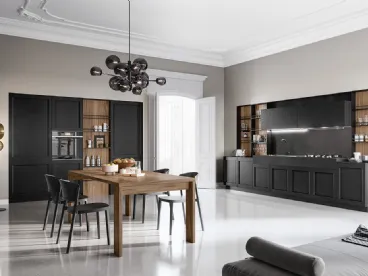 Cucina Moderna lineare in laccato poro aperto Nero e finitura Noce America Frida Modern di Arredo3