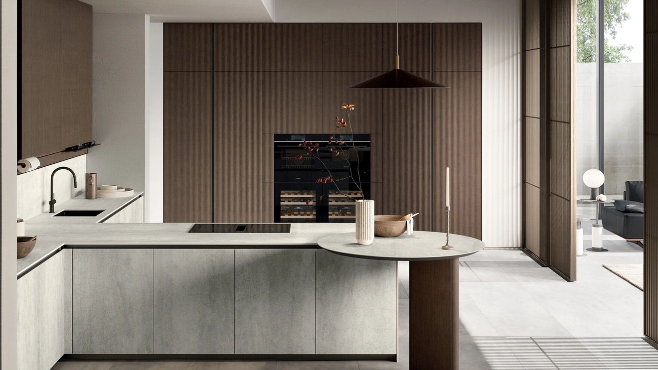 Cucina Moderna in gres con penisola Glass di Arredo3