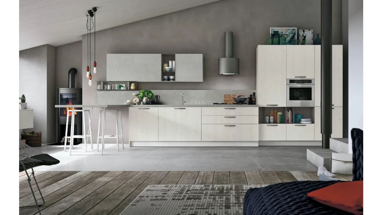 Cucina Moderne Infinity v12 in Larice Bianco e Cemento di Stosa