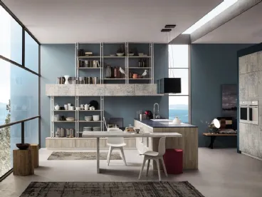 Cucina Moderna lineare Lab in legno Old Oak Mandorla e finitura Damasco Arrex