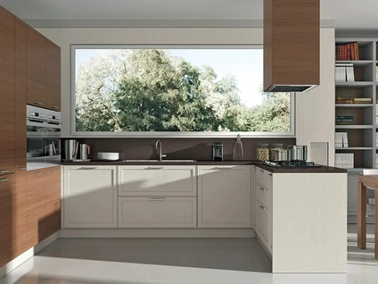 Cucina Moderna con penisola Melograno Composizione PM05 in legno di frassino di Le Fablier
