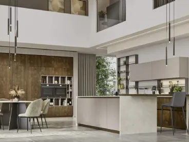 Cucina Moderna con isola Loft 2|2 04 in laccato opaco e Rovere di Arrex