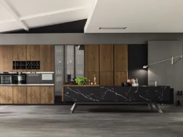 Cucina Moderna lineare Loft Wood Pepe e laminato effetto Marmo di Arrex