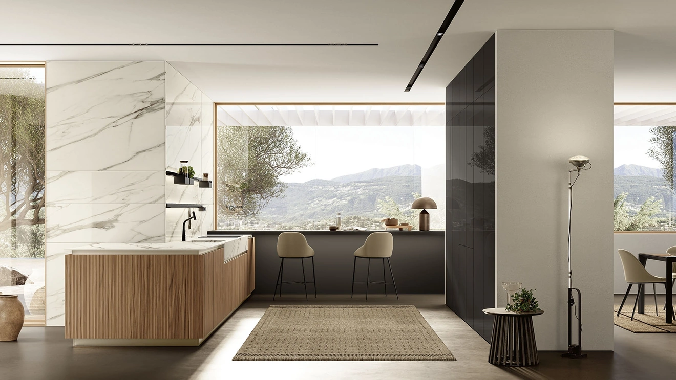 Cucina Moderna con penisola Lungomare Plus Cannettato 03 di Colombini Casa Artec