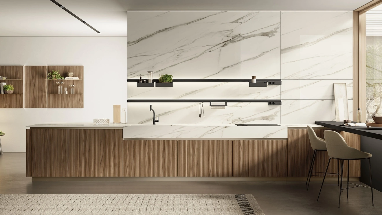 Cucina Moderna con penisola Lungomare Plus Cannettato 03 di Colombini Kitchen