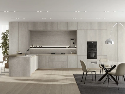 Cucina Moderna con penisola Luxea 01 in laminam Pietra di Savoia di Colombini Casa Artec