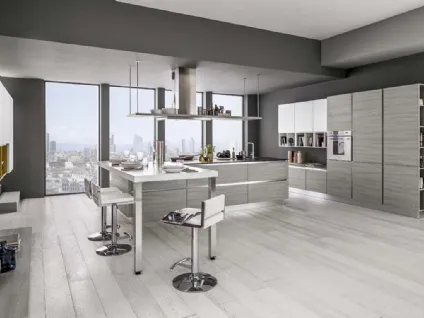 Cucina Moderna con penisola Mango in Frassinato Grigio di Arrex