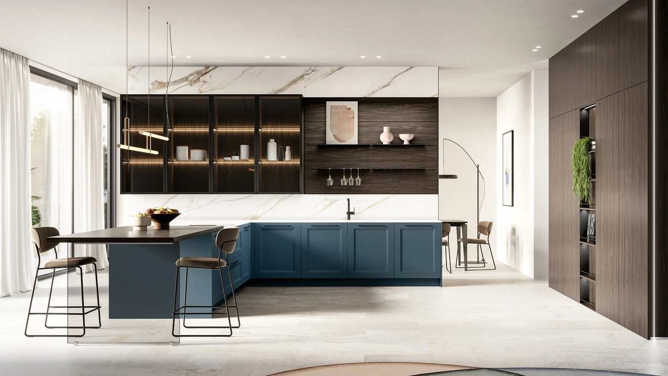 Cucina Moderna in laccato e laminato con penisola Meg di Arredo3