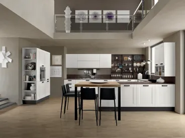 Cucina Moderna finitura larice bianco con penisola Memory 01 di Febal Casa