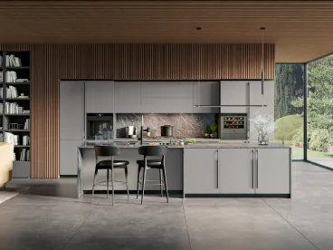 Cucina Moderna con isola in laccato opaco grigio malta Modula 02 di Febal Casa