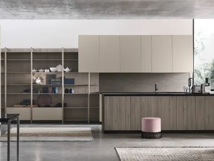 Cucina Moderna in laccato opaco con penisola in Rovere Grey Natural v08 di Stosa