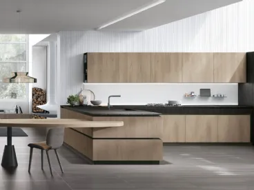 Cucina Moderna con penisola Natural v11 in Rovere Sahara di Stosa