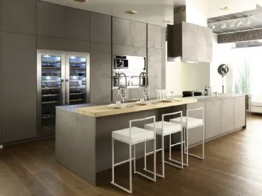 Cucina Moderna lineare con penisola Opale composizione 03 in ecocemento di Arrex