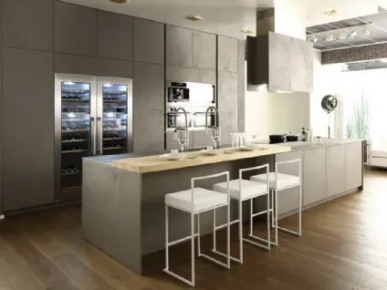 Cucina Moderna lineare con penisola Opale composizione 03 in ecocemento di Arrex