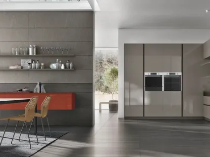 Cucina Moderna ad angolo Color Trend v03 in laccato lucido Salina e Rovere Dark di Stosa