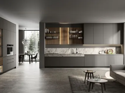 Cucina Moderna lineare in laccato opaco con top effetto marmo Traccia 02 di Febal