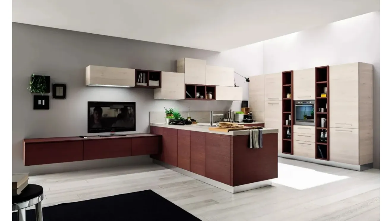 Cucina Moderna con penisola Zenzero 04 Rovere Vinaccia di Arrex