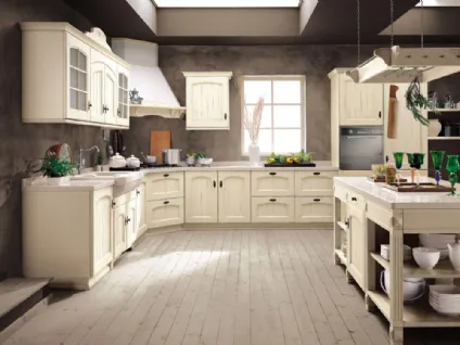 Cucina Shabby Chic angolare Morgana in laccato Bianco Antico con top in marmo di Arrex