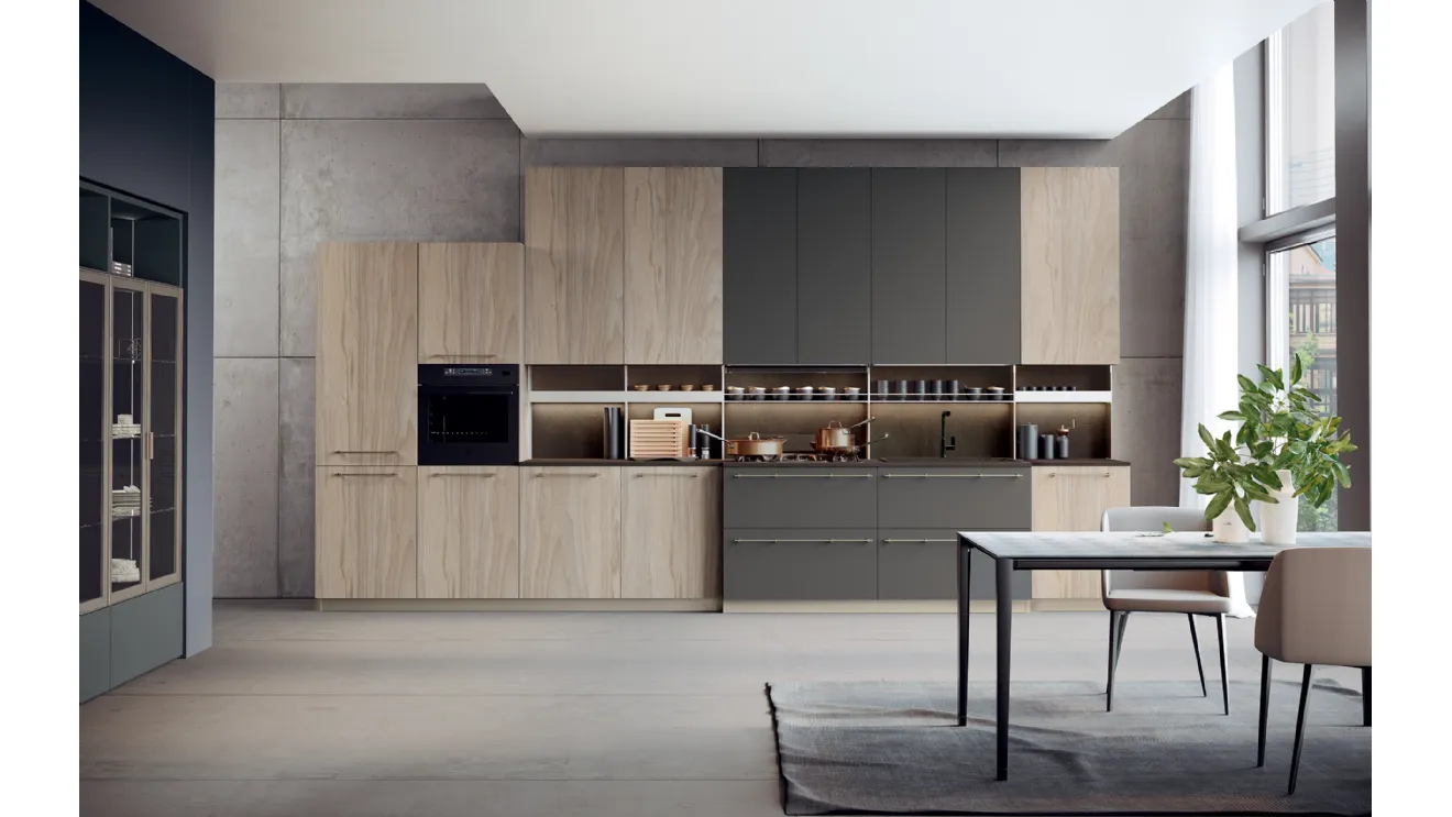 Cucina su misura lineare in nobilitato e laccato opaco Modula 06 di Febal