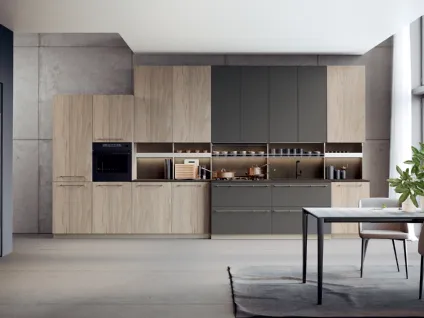Cucina su misura lineare in nobilitato e laccato opaco Modula 06 di Febal