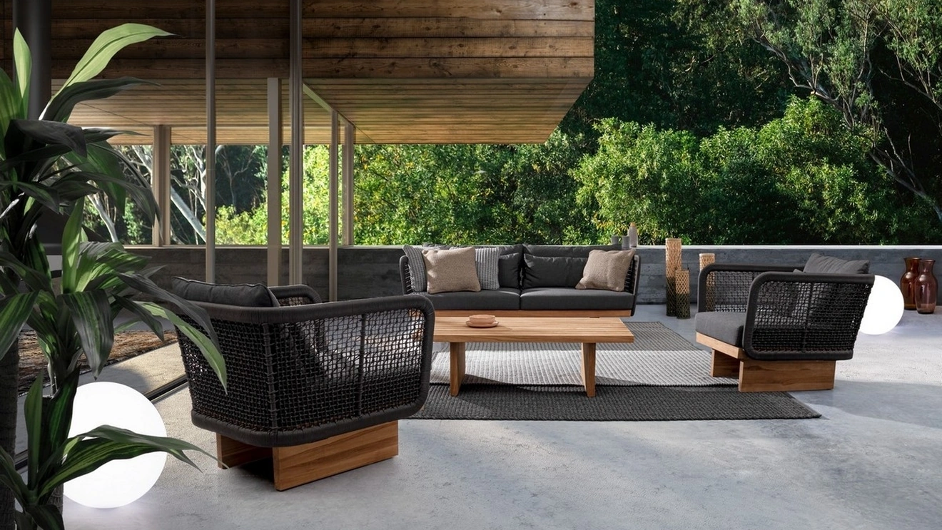Arredo da esterno in tessuto e teak Xylia di Bizzotto