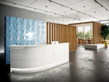 Bancone Reception curvo GET IN 01 in vetro e laccato di Colombini Office