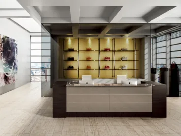 Bancone Reception GET IN 02 con top e frontale a specchio e struttuta in melaminico di Colombini Office